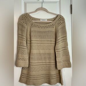 Amina Rubinacci Women’s Open Knit Cotton 3/4 Sleeve Sweater (Size 44/US8)